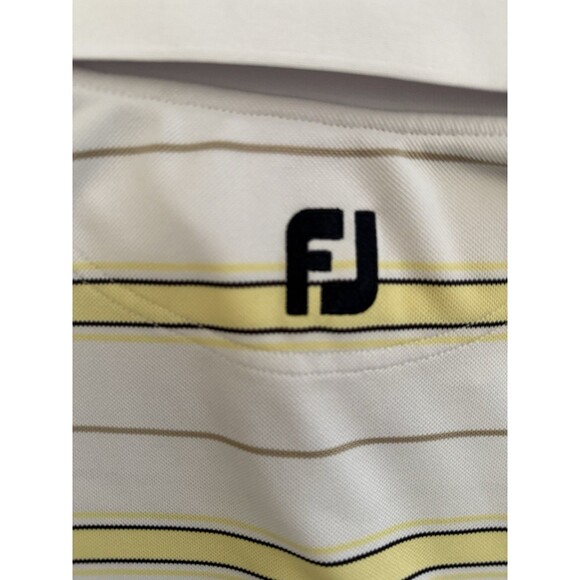 FootJoy Mens XL Golf Polo Wicking Polyester Stretch Striped Yellow And White - Picture 5 of 7